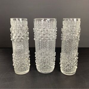 Set Of 3 Sklo Union Vase Candle Drip Wax Czech Art Glass Vtg Clear Textured MCM